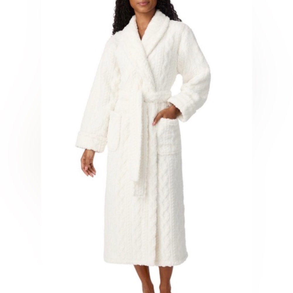 Room Service Women's Cable Jacquard Robe - cozy - Cream - Medium